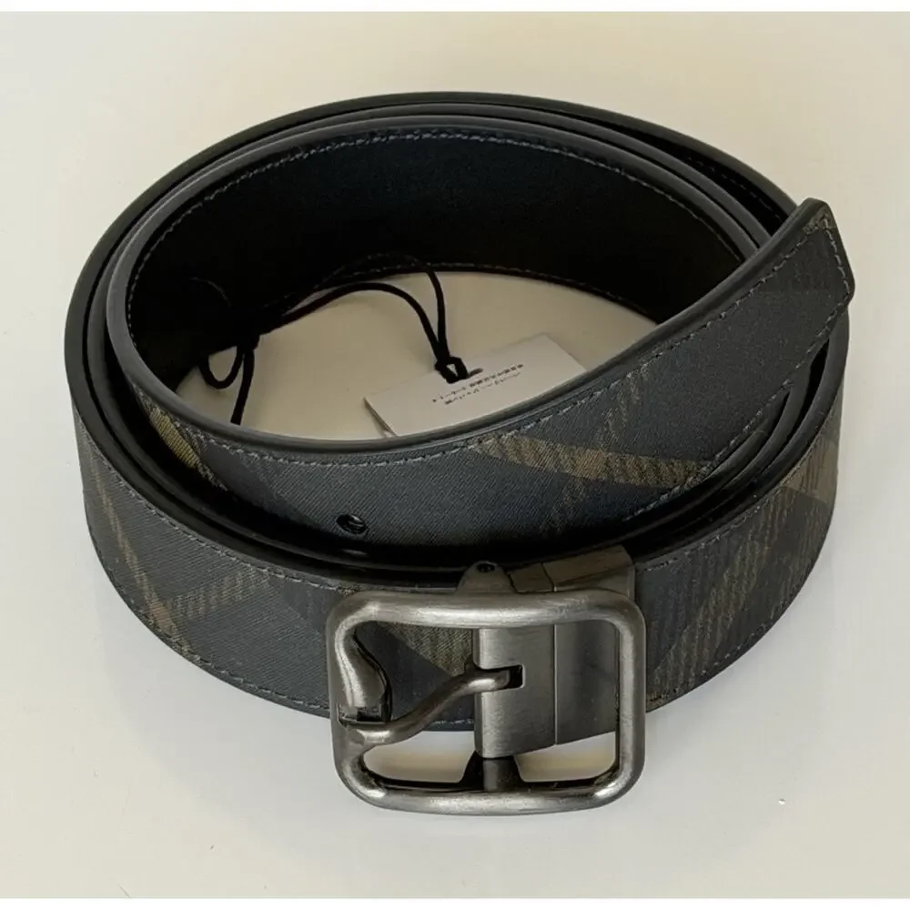 Burberry Reversible Check B Buckle Leather Wide Belt 46/115 8098126 IT NEW $550